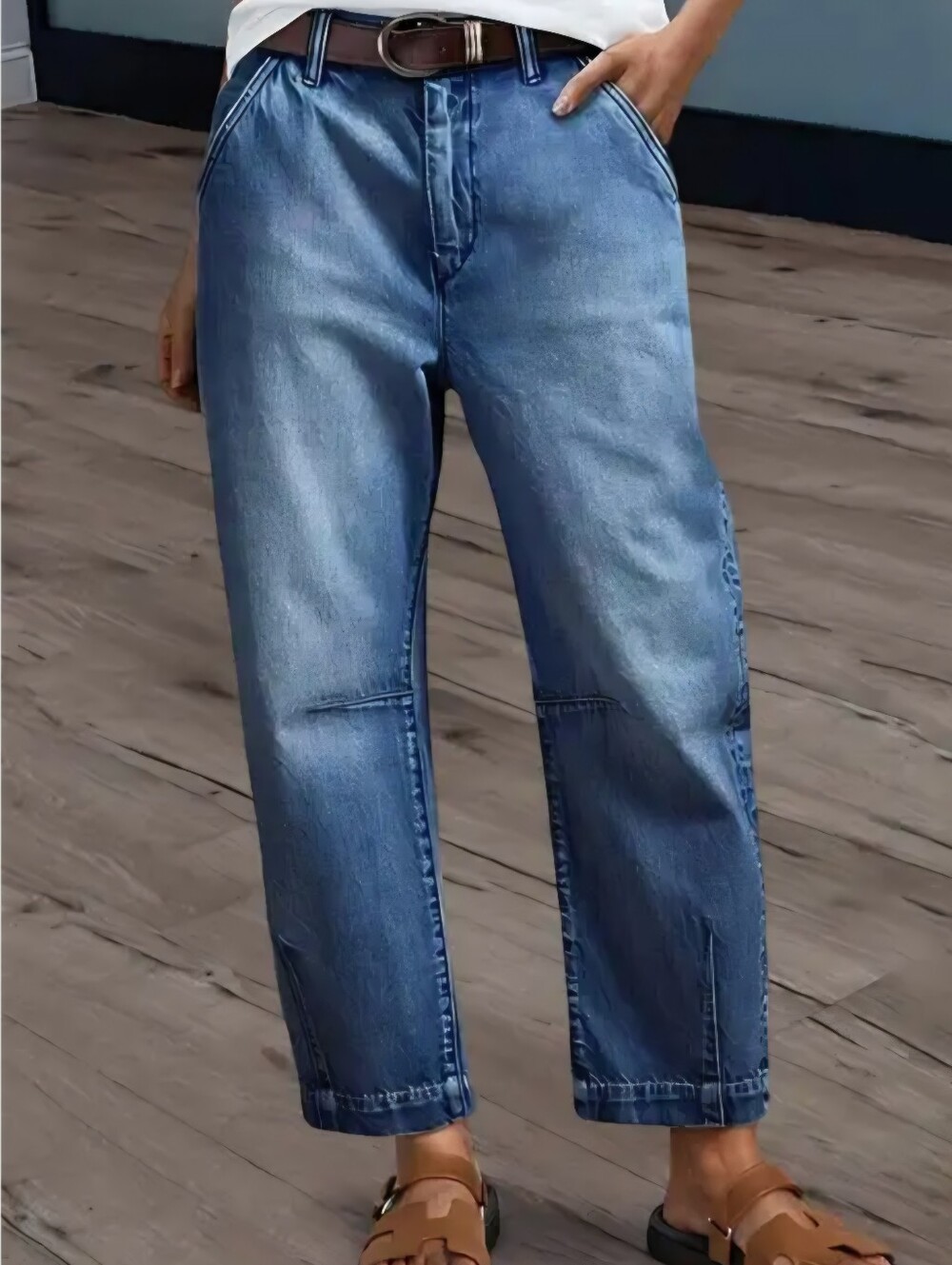 NWT Flamingals Wash Stitch Detail Mid Rise Barrel Crop Jean XL 12/14 Stretch